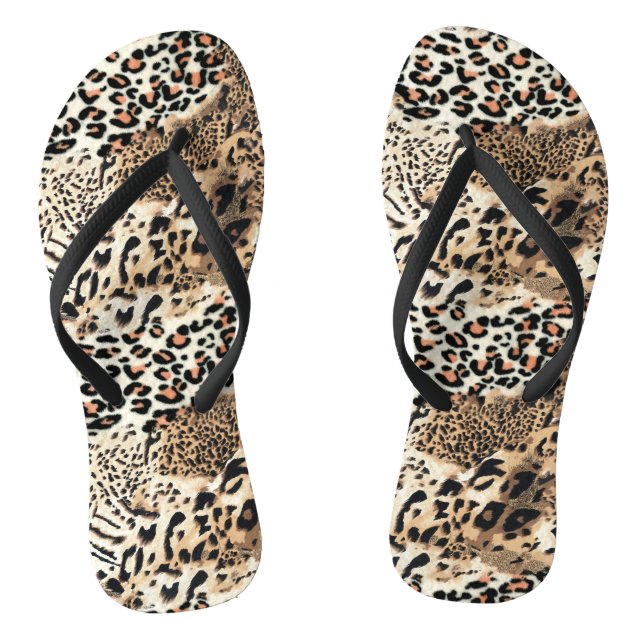 Wild Cats Modern Animal Leopard Print Pattern Jandals (Footbed)