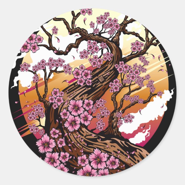 Wild Cherry Blossom Classic Round Sticker (Front)