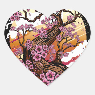 Wild Cherry Blossom Heart Sticker