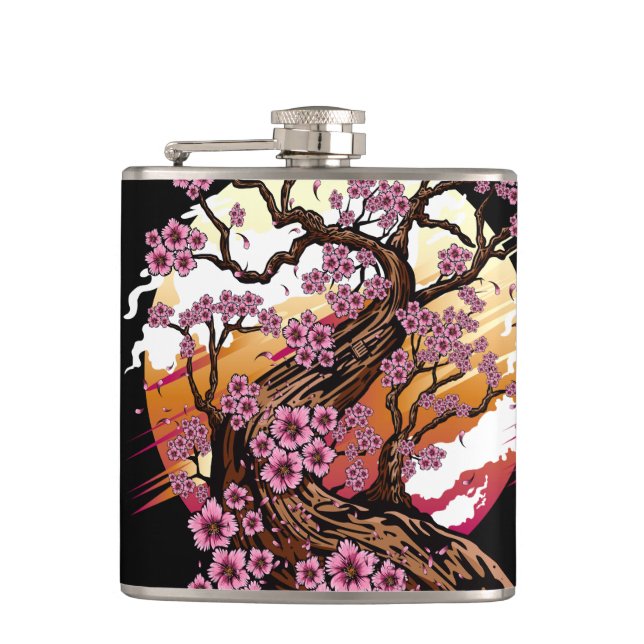 Wild Cherry Blossom Hip Flask (Front)