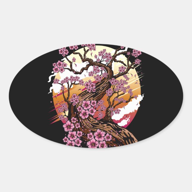 Wild Cherry Blossom Oval Sticker (Front)