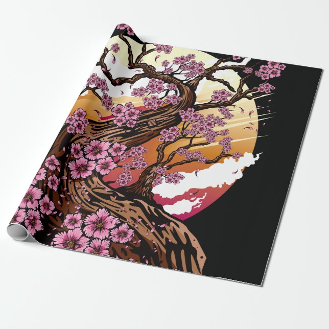 Wild Cherry Blossom Wrapping Paper (Unrolled)
