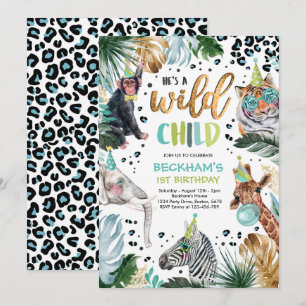 Wild Child Boy Safari Animals Birthday Party Invitation