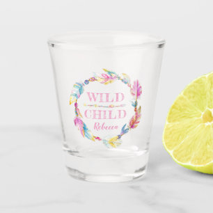 Wild child colourful watercolor art personalised shot glass