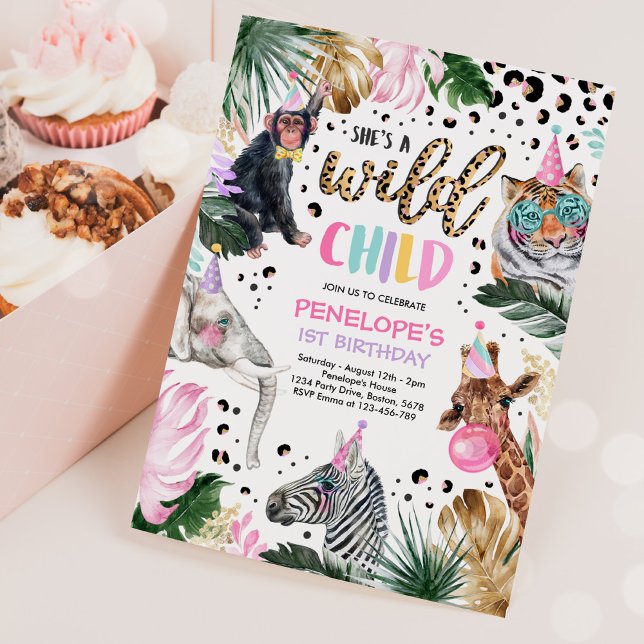 Wild Child Leopard Print Safari Animals Birthday Invitation (Creator Uploaded)