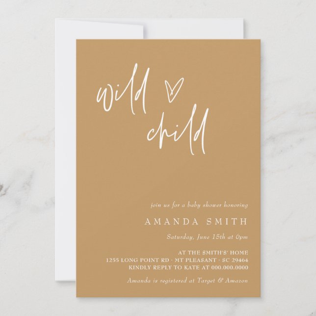 Wild Child Minimalist Mustard Boho Baby Shower Invitation (Front)