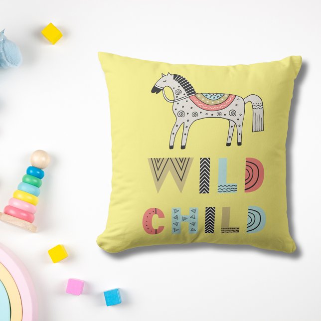 Wild Child Scandinavian Horse Baby Yellow Cushion (Creator Uploaded)