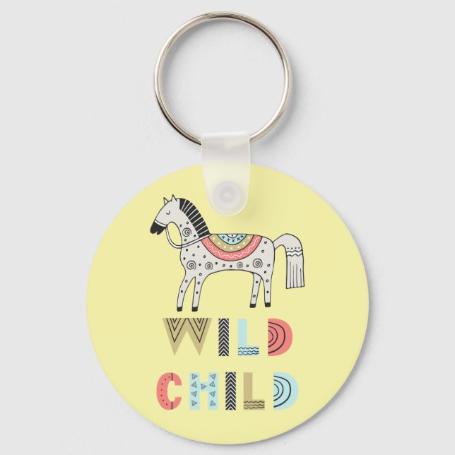 Wild Child Scandinavian Horse Pastel Yellow  Key Ring (Front)