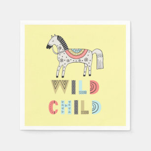 Wild Child Scandinavian Horse Pastel Yellow Napkin