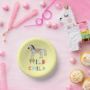 Wild Child Scandinavian Horse Pastel Yellow Paper Plate