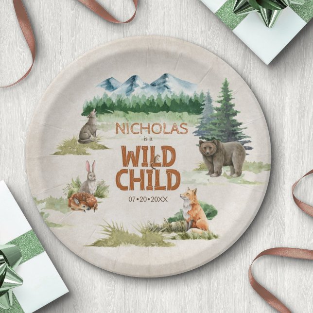Wild Child Woodland Animal Birthday Party Paper Plate (Creator Uploaded)