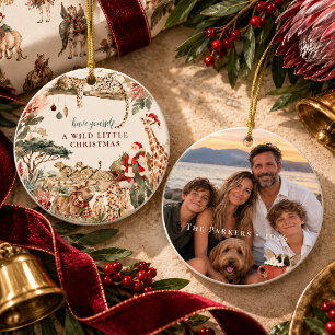Wild Christmas Watercolor Safari Family Photo Ceramic Tree Decoration