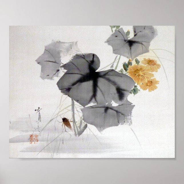 Wild Chrysanthemum and Cricket, Watanabe Seitei Poster (Front)