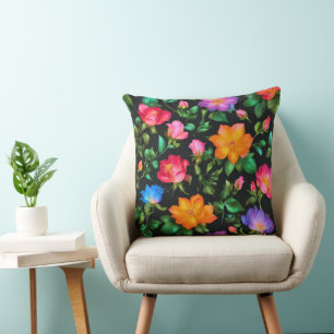 Wild Colorful Roses Pattern Cushion