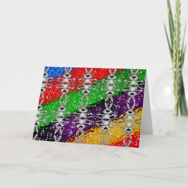 Wild Colourful Rabbit Pattern Holiday Card (Front)