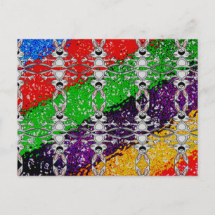 Wild Colourful Rabbit Pattern Postcard