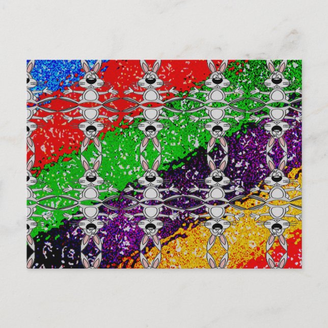 Wild Colourful Rabbit Pattern Postcard (Front)