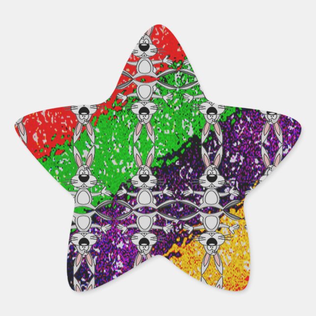 Wild Colourful Rabbit Pattern Star Sticker (Front)