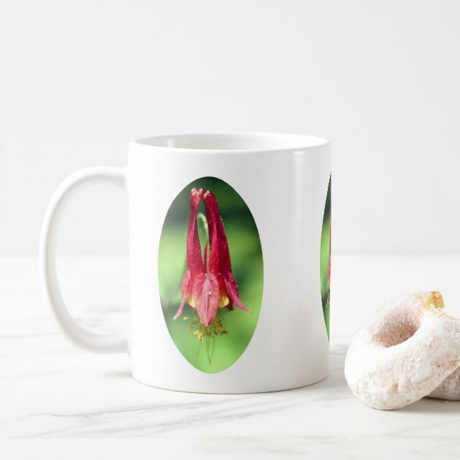 Wild Columbine Flower Personalised Coffee Mug (With Donut)