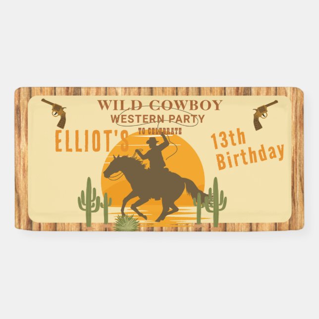 Wild cowboy western birthday banner (Horizontal)