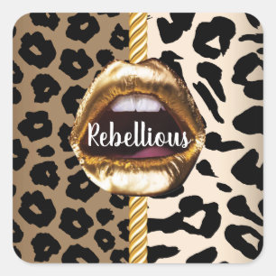 Wild Custom Gold lips Gift Décor girly Cute Makeup Square Sticker