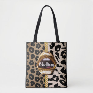 Wild Custom Gold lips Gift Décor girly Cute Makeup Tote Bag