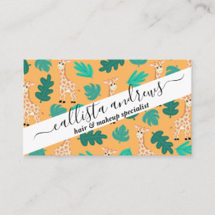Wild Cute Green Orange Giraffe Leaves Pattern Business Card