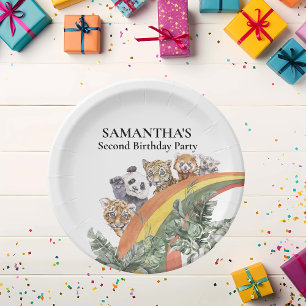 Wild Cute Jungle Animals Rainbow Birthday  Paper Plate