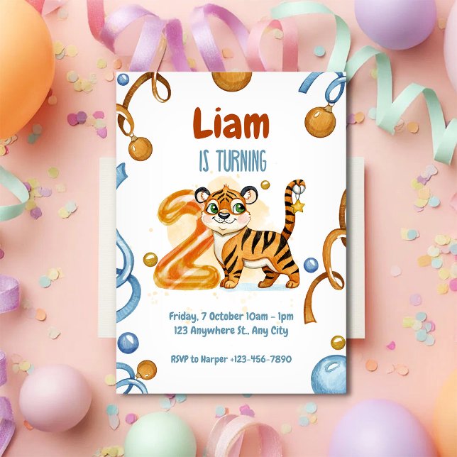 Wild & Cute Tiger 2nd Birthday Invitation (Creator Uploaded)