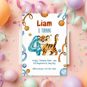 Wild & Cute Tiger 4th Birthday Invitation