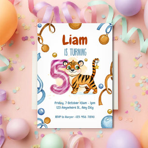 Wild & Cute Tiger 5th Birthday Invitation