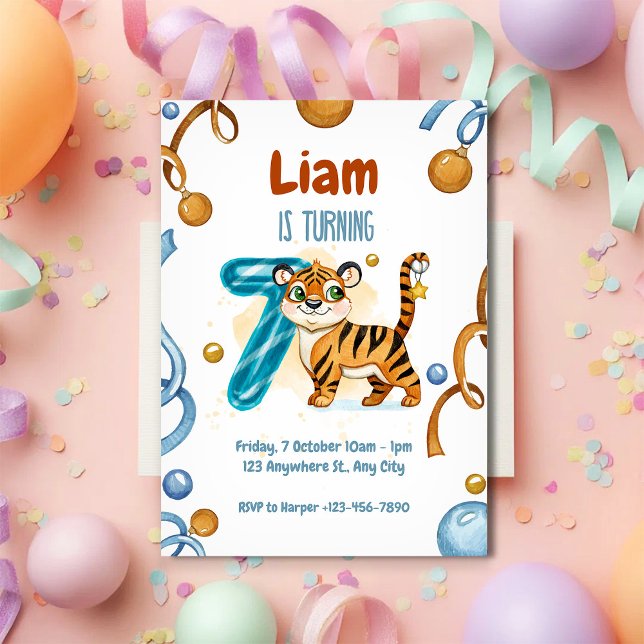 Wild & Cute Tiger 7th Birthday Invitation (Creator Uploaded)