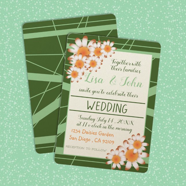Wild Daisies Forest Green Sage Wedding Invitation (Creator Uploaded)