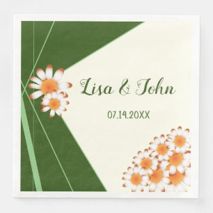 Wild Daisies Forest Green Sage Wedding Napkin