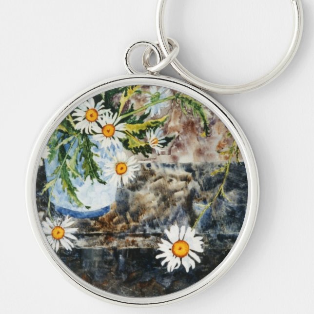 "Wild Daisies on a Shelf" Floral Keychain (Front)