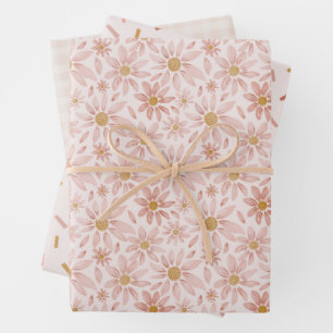 Wild Daisy Boho Floral, Gingham and Confetti Wrapping Paper Sheet