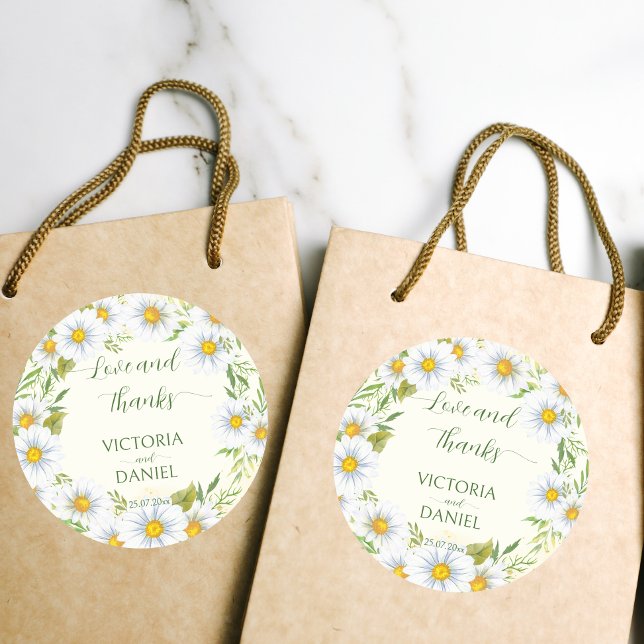 Wild daisy spring flowers wedding thank you classic round sticker (Creator Uploaded)