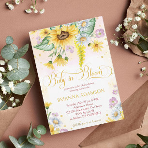 Wild daisy sunflower baby in bloom baby shower invitation