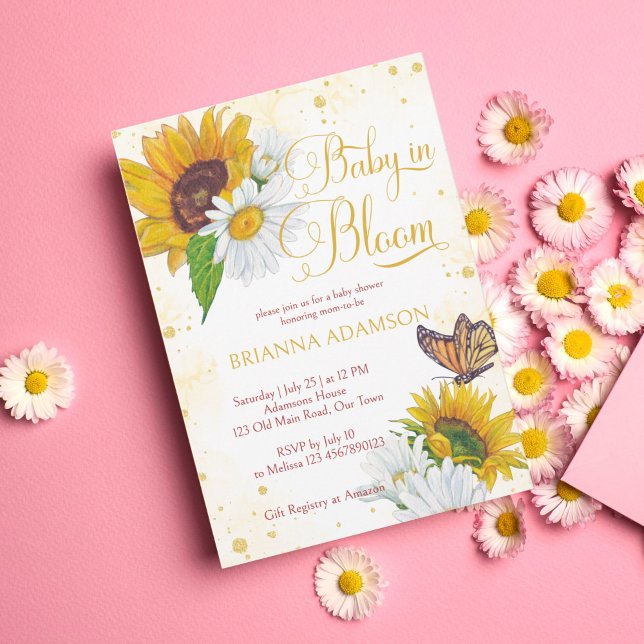 Wild daisy sunflowers baby in bloom baby shower invitation (Creator Uploaded)