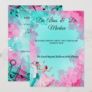 Wild Dancing Doctors Watercolor Medical Wedding Invitation