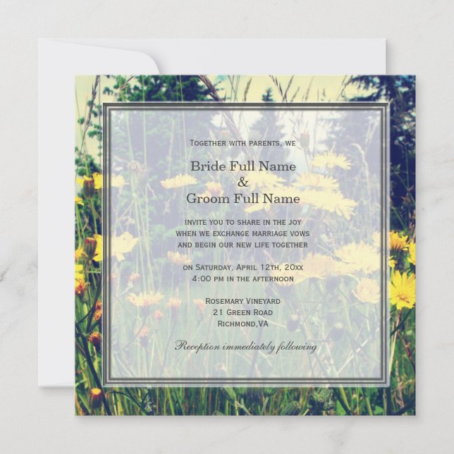 wild dandelion flowers spring wedding invitation (Front)