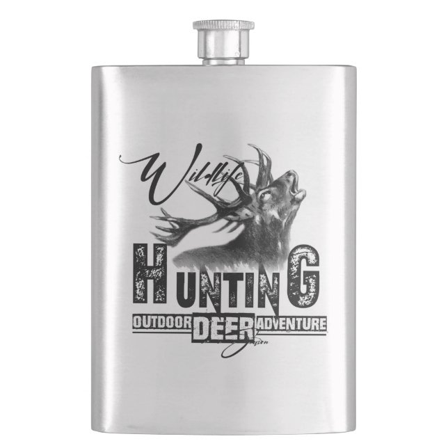 Wild deer hunting, outdoor adventure  flask (Front)