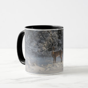 Wild Deer in Snow Winter Art Mug