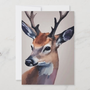 Wild Deer Portrait Watercolor Painting, Deer Thank You Card