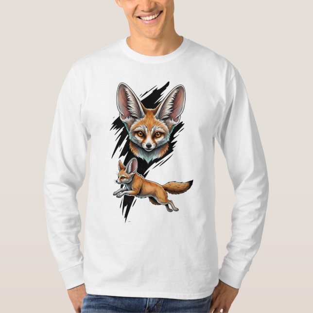 Wild Desert Fennec Fox – Dynamic Animal Art T-Shirt (Front)