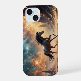 Wild Desert Stallion Nebula stars lightning iPhone 15 Case