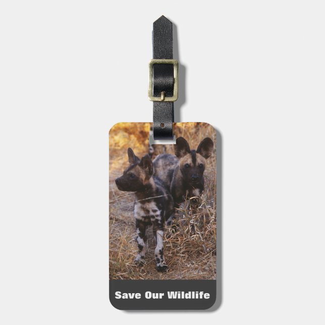 Wild Dogs Save Our Wildlife Luggage Tag (Front Vertical)