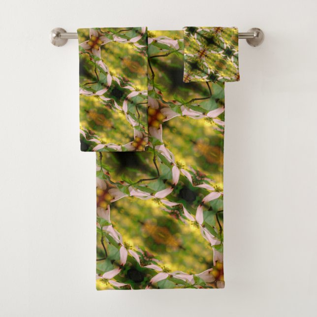 Wild Dogwood Flower Blossoms Abstract Pattern   Bath Towel Set (Insitu)