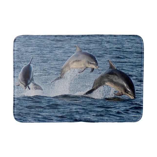 Wild Dolphins Leaping Photograph Scotland Highland Bath Mat (Front)