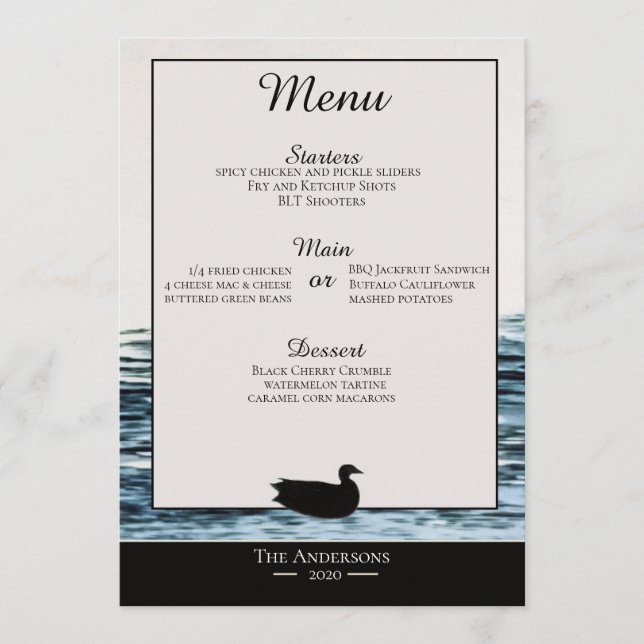 Wild Duck Lake Dinner Menu Card (Front)